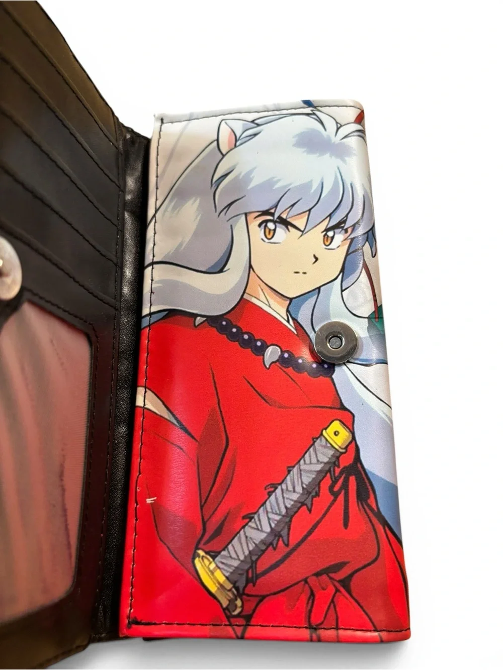 Inuyasha Anime Long Snap Closure Bifold Wallet - Red & White Graphic